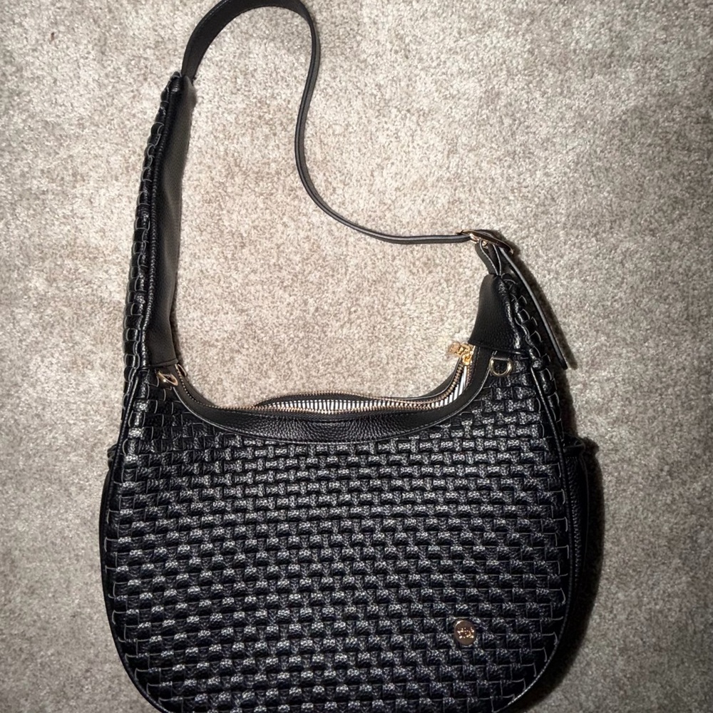 Chic Black Woven Shoulder Bag
